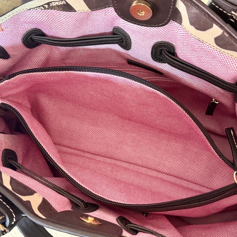 Dooney & Bourke Medium Chiara Leather Satchel Handbag Tote Brown Cream Giraffe - Picture 13 of 14